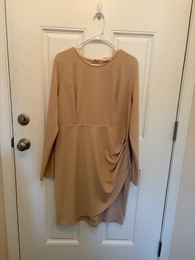 Showpo Beige Long Sleeve Ruched Midi Dress